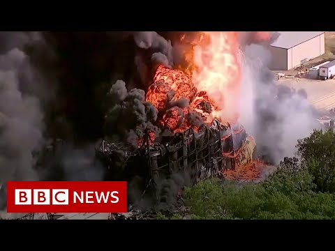 Huge chemical fire being left to go out on its own – BBC News