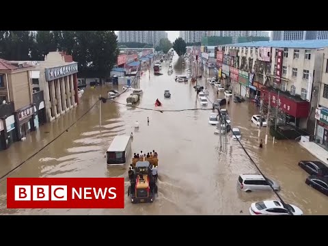 Drone video shows scale of China floods damage – BBC News