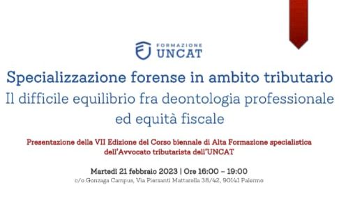 Specializzazione forense in ambito tributario, seminario Uncat a Palermo