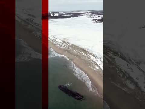 Ghostly shipwreck appears on beach of Cape Ray in Newfoundland, Canada. #Shorts #Canada #BBCNews