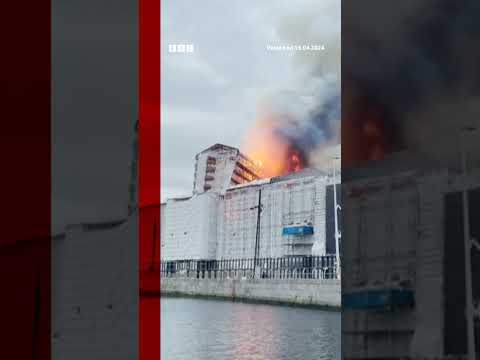 Copenhagen’s historic stock exchange has been engulfed in a fire. #Shorts #Copenhagen #BBCNews