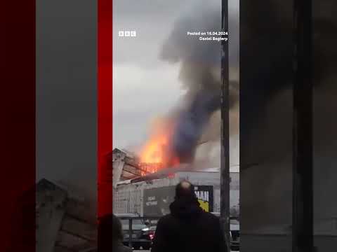 Copenhagen stock exchange spire collapses in fire. #Copenhagen #Shorts #BBCNews