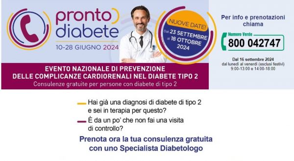 Riprende “Pronto Diabete”, campagna di prevenzione delle complicanze
