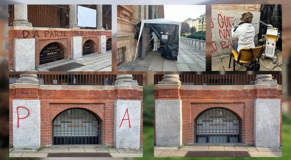 Laser rimuove i graffiti dalla facciata storica della Statale di Milano
