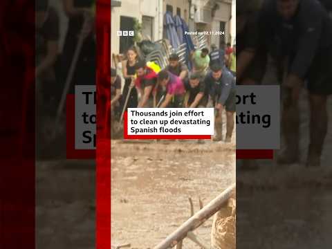 Thousands join effort to clean up devastating Spanish floods. #Spain #Floods #BBCNews