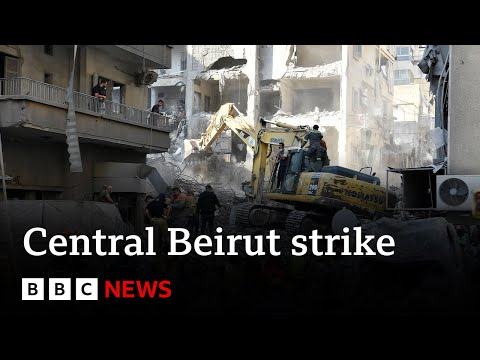 Central Beirut residential building hit by massive Israeli strikes | BBC News