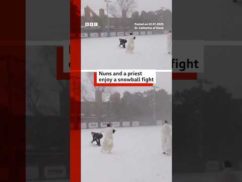 Nuns and priest enjoy snowball fight during Louisiana winter storm. #BBCNews