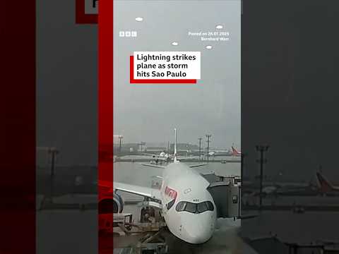 Lightning strikes plane as storm hits Sao Paulo. #Brazil #Weather #BBCNews