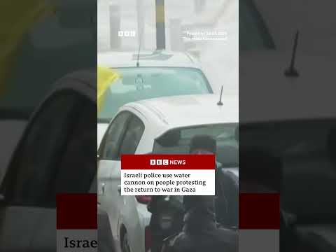 Israeli police use water cannon on people protesting return to war in Gaza. #BBCNews #Shorts