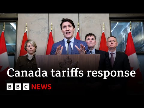 Canadian PM Trudeau retaliates against US and calls Trump’s tariffs ‘very dumb’ | BBC News