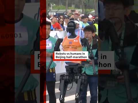 China races humans against robots in Beijing half marathon. #Shorts #BBCNews