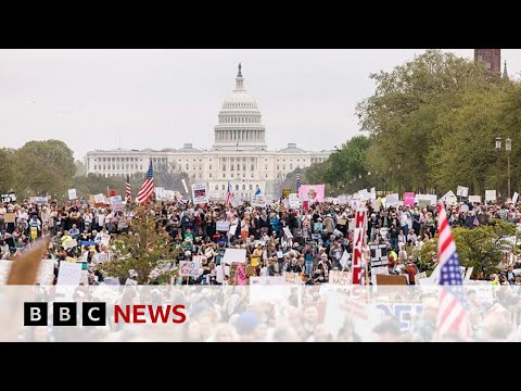 Anti-Trump protests take place across US as tariffs come into force | BBC News