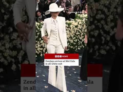 Zendaya arrives at Met Gala in all-white suit. #MetGala2025 #BBCNews