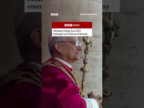 The moment Pope Leo XIV emerged onto the Vatican balcony. #Pope #Vatican #BBCNews