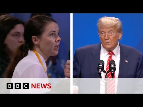 Donald Trump asks BBC Ukrainian reporter about her family at Nato summit | BBC News