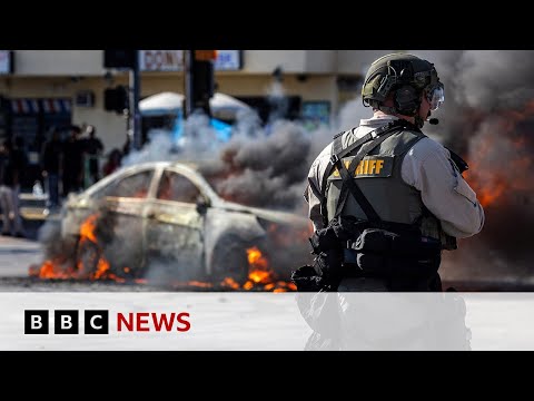 LA protests seem to die down as mayor tells demonstrators ‘don’t engage in chaos’ | BBC News