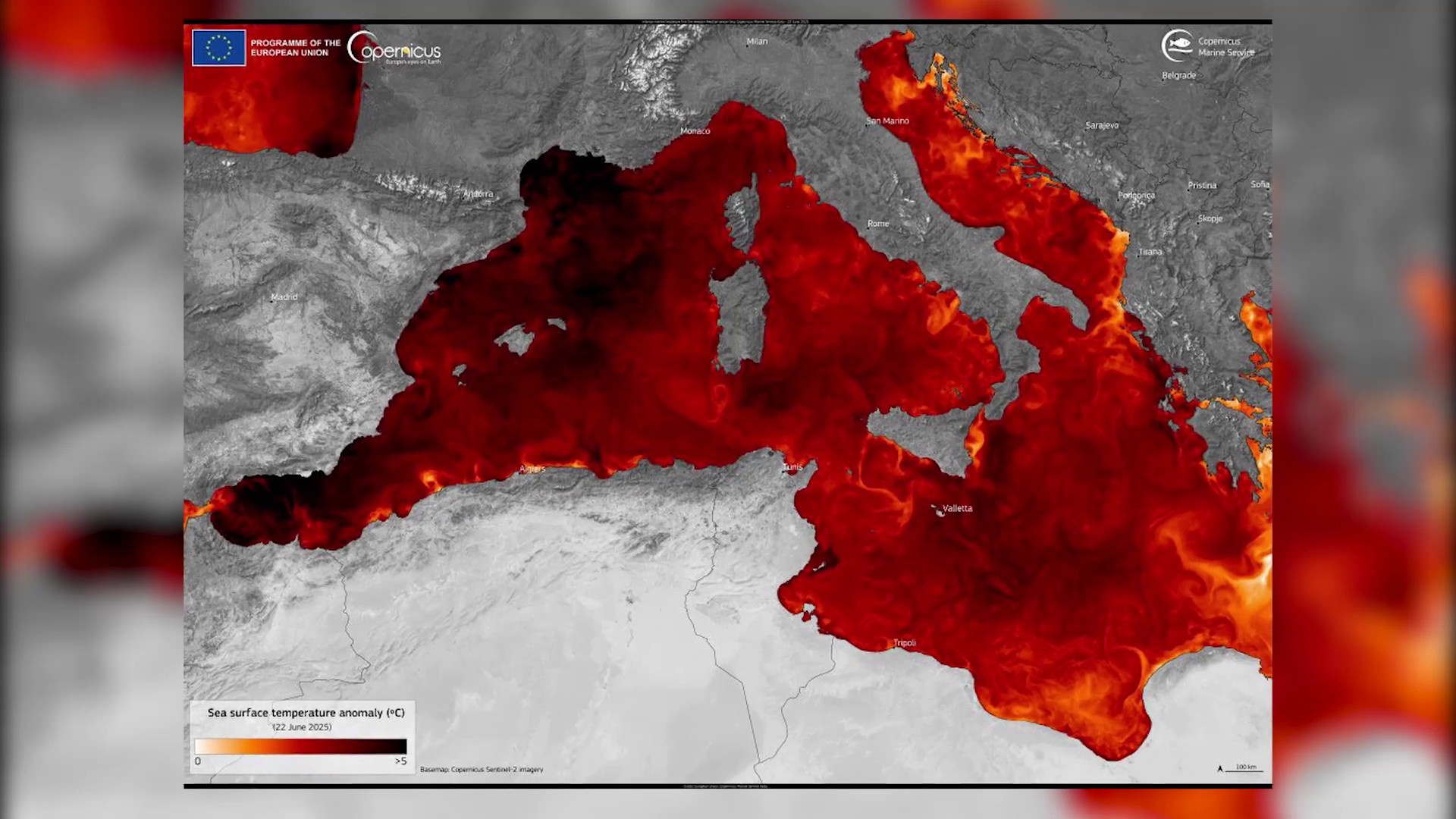 Il Mar Mediterraneo è sempre più caldo, oltre 5° sopra la media