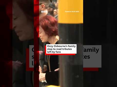 Ozzy Osbourne’s family stop to read tributes in Birmingham. #OzzyOsbourne #BBCNews