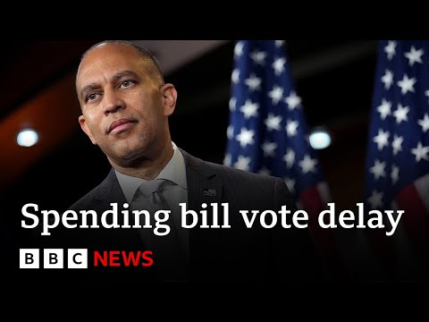 Democratic leader gives marathon speech to delay vote on Donald Trump’s spending bill | BBC News