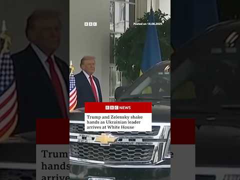 Trump and Zelensky shake hands as Ukrainian leader arrives at White House for talks. #BBCNews
