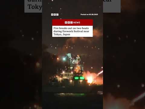 Fireworks ignite as blaze hits Japanese festival launch boats. #Yokohama #Japan #BBCNews