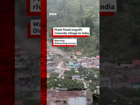 Flash flood engulfs riverside village in India. #India #ExtremeWeather #BBCNews