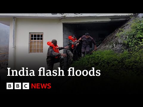 Dozens feared trapped as cloudburst triggers flash floods in India | BBC News
