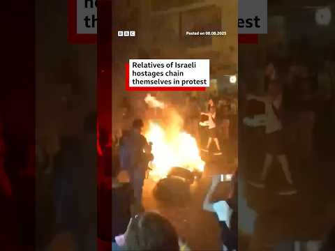 Families of hostages held in Gaza protested as Israel discussed taking over Gaza City. #BBCNews