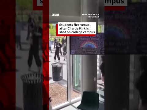 Crowds rush to flee the scene after Charlie Kirk fatally shot on Utah college campus. #BBCNews