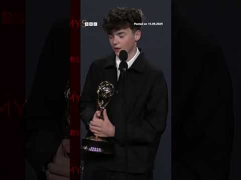 Adolescence star Owen Cooper reacts to his historic Emmy win. #Emmys #OwenCooper #BBCNews