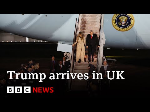 US President Donald Trump and wife Melania land in UK for historic second state visit | BBC News