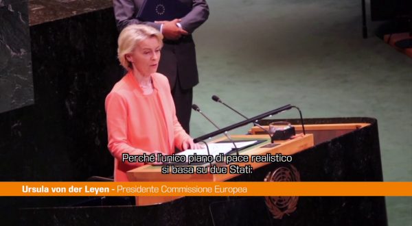 Von der Leyen all’Onu “Pace solo con due Stati, via Hamas”