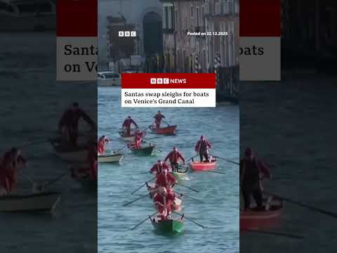 Hundreds of Santas raced along Venice’s Grand Canal. #Christmas #Italy #BBCNews