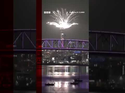Auckland sees in new year with fireworks display. #NYE #NewZealand #BBCNews