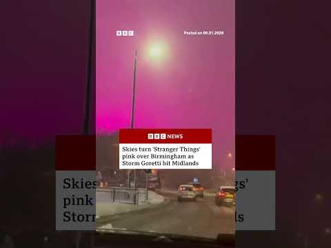 Sky turns pink during snowy weather in Birmingham, UK. #Birmingham #BBCNews