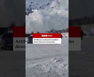 The artificially-triggered avalanche cleared snow from Mount Elbrus. #Russia #BBCNews