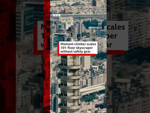 Climber scales Taipei 101 skyscraper without safety gear. #Taipei101 #Taiwan #BBCNews