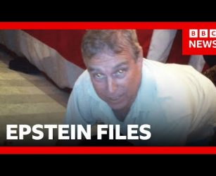 New photos from Epstein files appears to show Andrew on all fours over female | BBC News