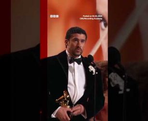 Bad Bunny addresses the Trump administration's immigration crackdown at Grammys. #Grammys #BBCNews