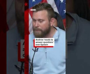 Giuffre's brother asked about Andrew Mountbatten-Windsor at press conference. #EpsteinFiles #BBCNews