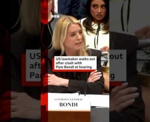 A Democrat stormed out of the chamber during US Attorney General Pam Bondi's hearing. #BBCNews