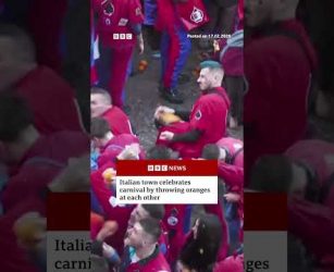 Town in Italy celebrates carnival by throwing oranges at each other. #BBCNews