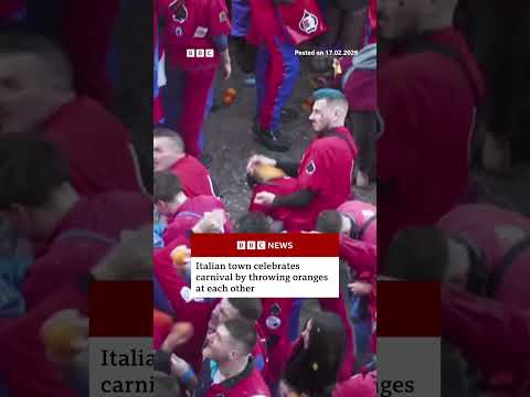Town in Italy celebrates carnival by throwing oranges at each other. #BBCNews