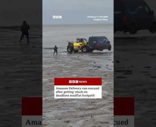 Amazon delivery van rescued after getting 'stuck on deadliest mudflat footpath'. #BBCNews