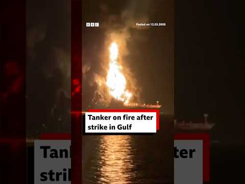 Tanker on fire after strike in Gulf. #Iraq #MiddleEast #BBCNews