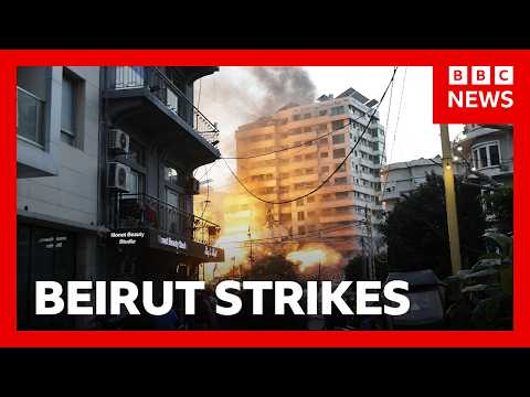 Israel pounds Beirut suburbs after Hezbollah launches rocket barrage | BBC News