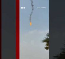 Iranian drone on fire crashes in Kuwait. #Iran #Kuwait #BBCNews