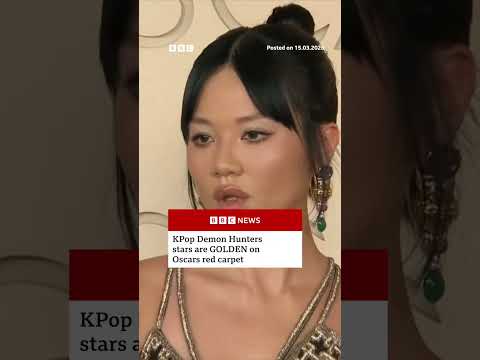 KPop Demon Hunters stars stun in gold at 2026 Oscars. #Oscars #Golden #AcademyAward #BBCNews