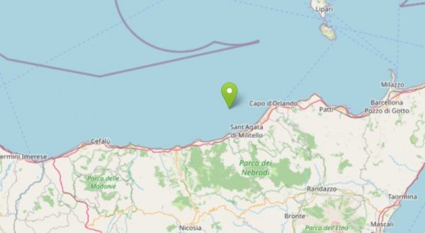 Scossa di terremoto di magnitudo 3.3 in mare al largo costa messinese