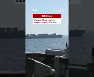 Moment US navy seizes Iranian-flagged cargo ship. #Iran #US #IranWar #BBCNews